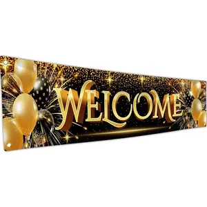Welcome Banner - Welcome Home Banner - Welcome Back Banner 6 x 1.3ft - Welcome Home Decorations - We Missed You Banner (Black & Gold)