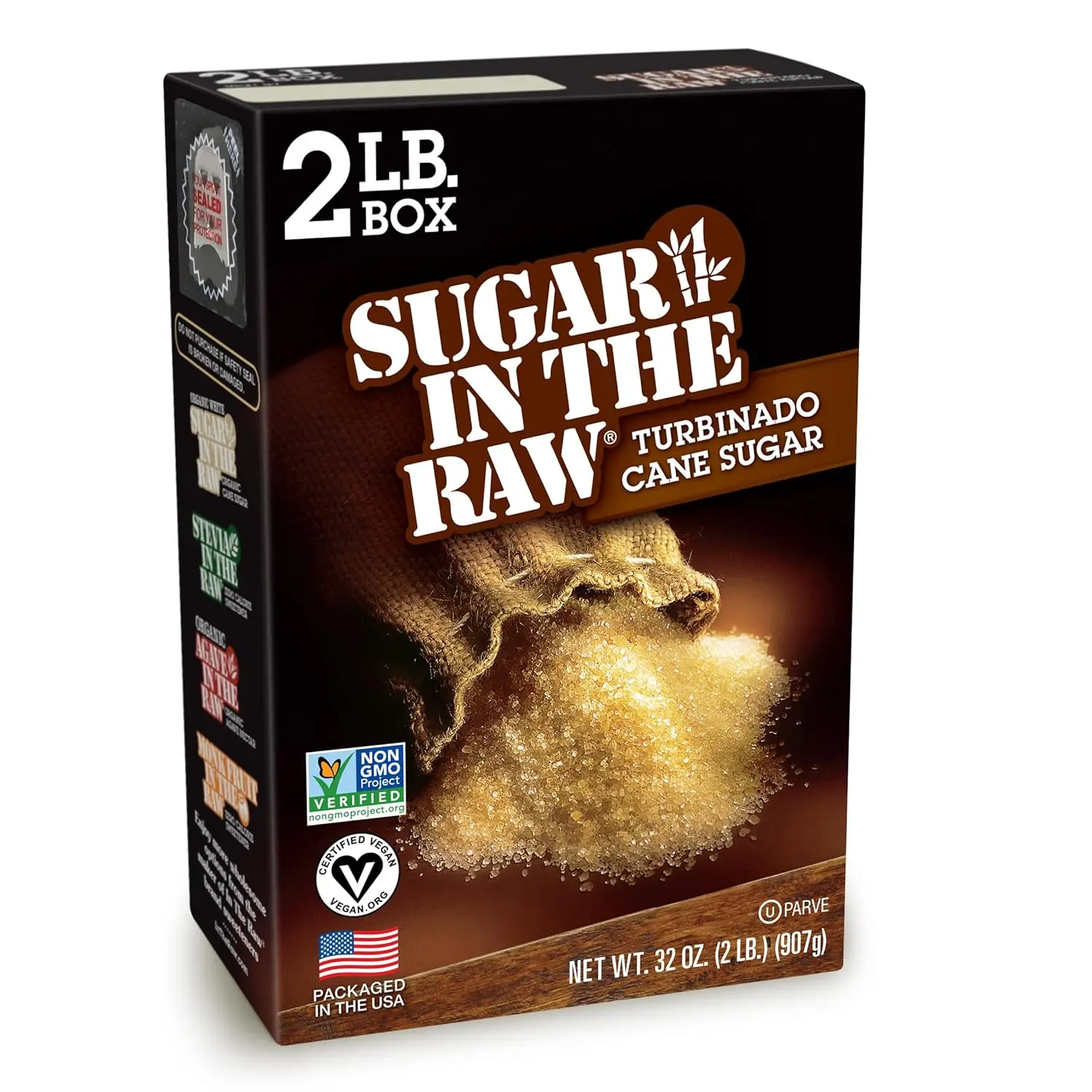 Sugar In The Raw Granulated Turbinado Cane Sugar, No Added Flavors or erythritol, Pure Natural Sweetener, Hot & Cold Drinks, Coffee, Baking, Vegan, Gluten-Free, Non-GMO, Bulk Sugar, 2lb Bag (1-Pack)