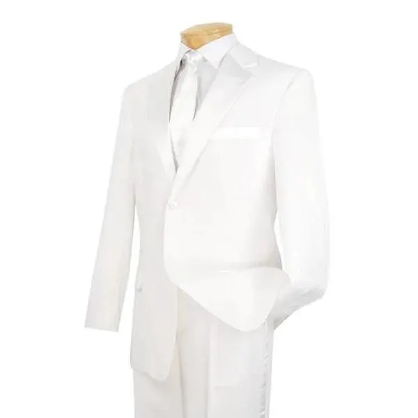 DapperDuo Collection: White 2 Piece Solid Color with Satin Lapel Single Breasted Regular Fit Tuxedo