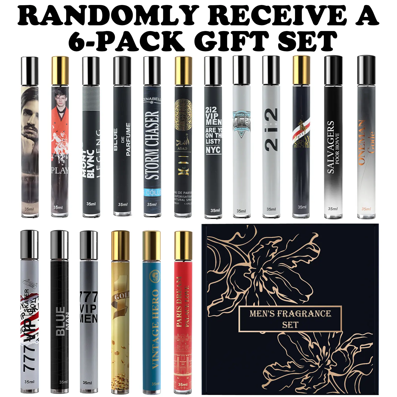 Each box is a unique blind box | 6PACK/7.1oz Men's Portable Perfume Set, 6 random bottles, gift box packaging, 5%-8% fragrance concentration, the best choice for gifting