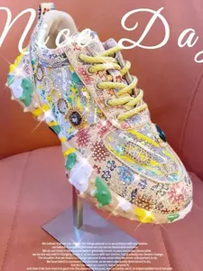 Women's Sparkling Sport Shoes 2026 New Breathable Rhinestone Casual Sneakers Fashion Versatile Thick Sole Party Shoes