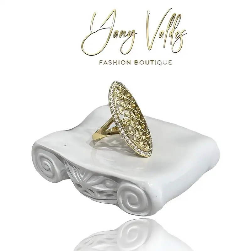 Gold Plated Almond Shape Ring for Women with Zirconia – Elegant Statement Design