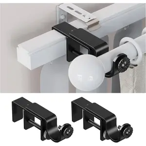 Outside Mount Blinds Curtain Rod Bracket Attachment – ONLY Fit 1"–2" Wide Rectangle Headrail – NOT Compatible with 2"–3" – No Drill No Tools Required (Black 2 Pack, 1" to 2")