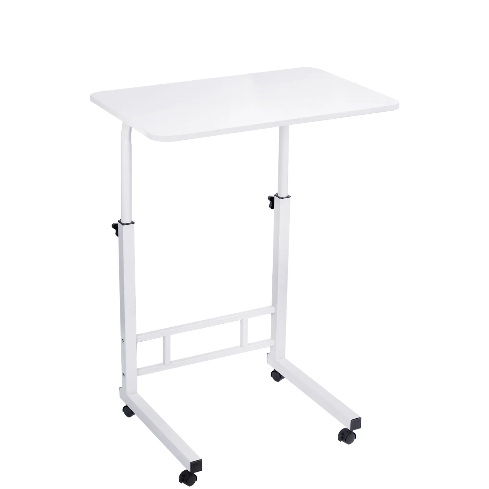 23" Compact Height-Adjustable Office Desk - MDF & Metal Modern Space Saving Work Desk for Home Office, Easy to Move and Reposition with Wheels, Storage Organizer Shelf Unit for Compact Spaces