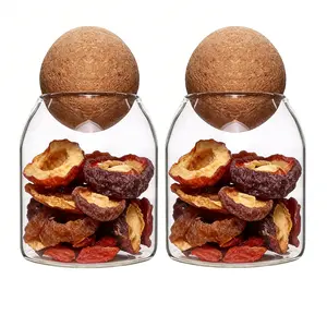2-Pack Food Storage Containers, Glass Jars, Transparent Leak-Proof Round Mouth Glass Canisters with Cork Ball Lids, Kitchen Organization
