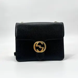 Pre-owned GUCCI Leather Shoulder Bags Dollar Calfskin Interlocking G Black