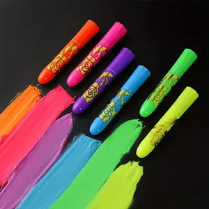 6 PCS, Luminous Facial Painting Crayon Set, Night Glow Oil Crayon Crayons, Washable Fluorescent Face Paint Crayons, Night Glow Body Painting. Neon-Colored Facial And Body Painting Stick Markers Suitable For Ultraviolet And Black Light Makeup, Suitable For