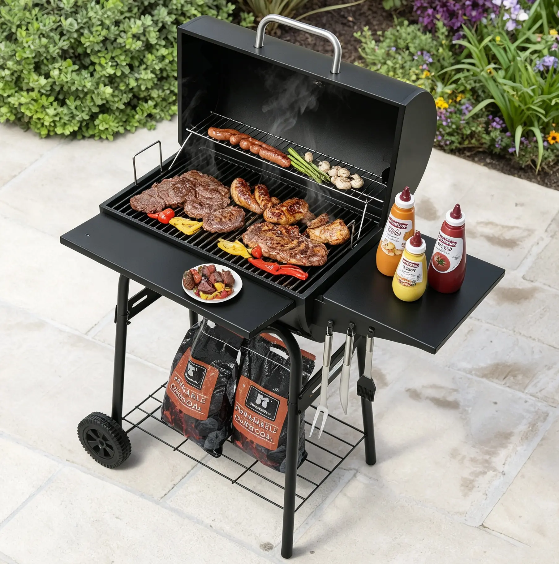 Royal Gourmet CC1624 Charcoal BBQ Grill, 426 Sq. In. Outdoor Grill with Front & Side Shelves, Adjustable Charcoal Pan, Warming Rack & Wheels, Large Backyard Grill for Patio Parties, Picnics & Family Cookouts Steel Rack
