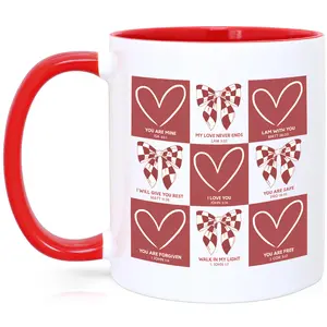 Religious Valentine's Day Ceramic Mug, Conversation Hearts Coffee Mug, Checkered Bow Bible Verse Tea Cup, Valentine's Gift For Christian