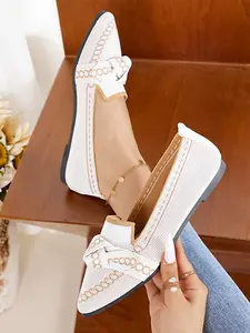 Women's Breathable Slip-On Shoes Size 36-43, Fashion Casual All Seasons, Comfortable Flat Pointed Toe Butterfly Knot Design