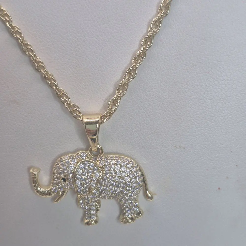 elephant pendant with chain plated gold 14k