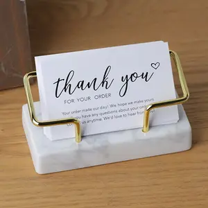 Marble Business Card Holder - Marble Desktop Organizer with Golden Metal Frame, Double-Slot Business Card Organizer for Office, Reception - Desk Accessory for Professionals, Office Decor, Office Desk Accessories