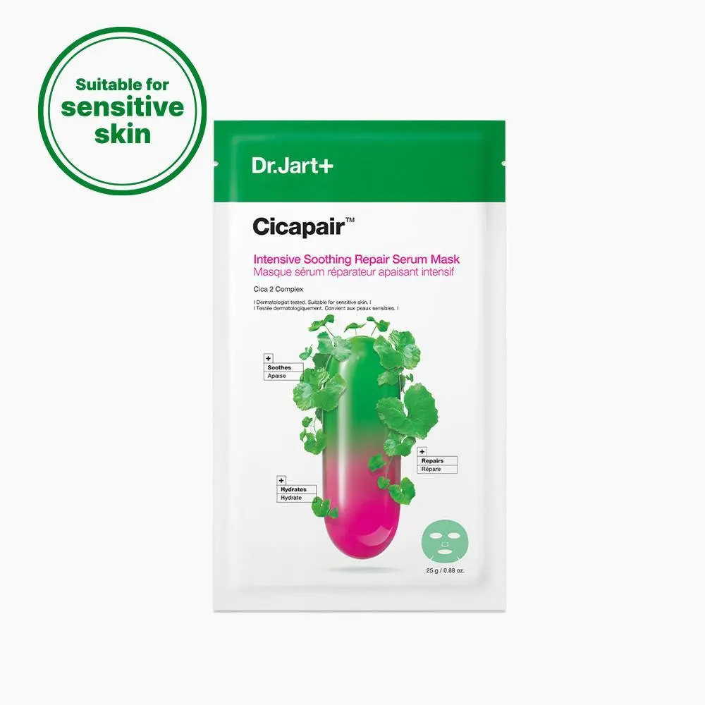 Dr.Jart+ Cicapair Intensive Korean Soothing Repair Serum Mask | Sheet Mask for Redness | Sensitive Skin | Centella Asiatica | Derm Tested | No Fragrance
