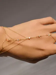 Dainty Hand Chain Bracelet, Exquisite Trendy Bracelet, Handchains, Minimalist Crystal Finger Ring, Elegant Hand Jewelry for Women, Trendy Spring Summer Accessory