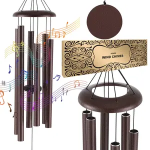 45-in Deep Tone Aluminum Wind Chimes, 6 Hand-Tuned Tubes, Large Unique Memorial Wind Chimes for Anniversary, Outdoor Decor for Patio, Garden, Backyard, Bronze