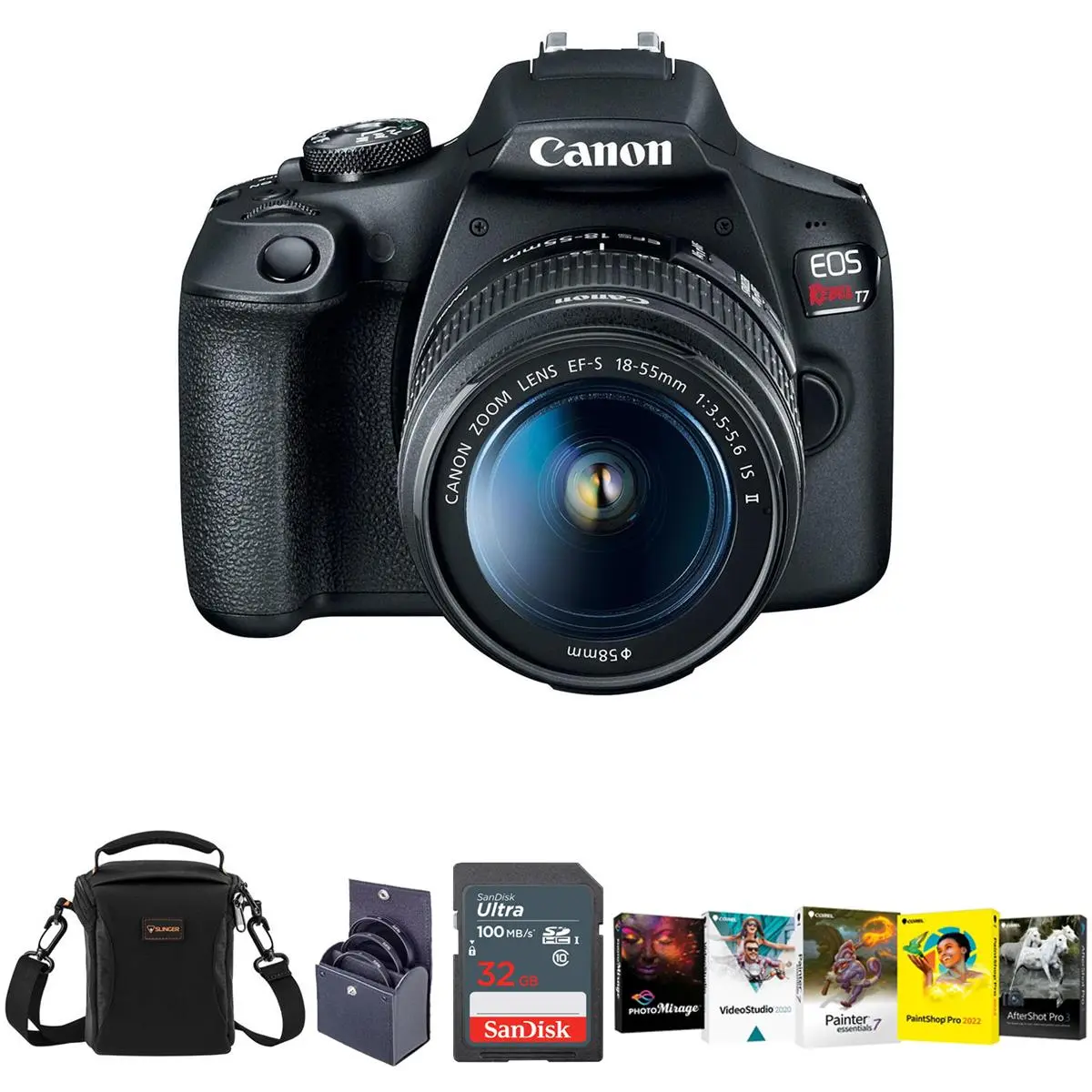 Canon EOS Rebel T7 DSLR Camera with EF-S 18-55mm f/3.5-5.6 IS II Lens - Bundle With 58mm Filter Kit, Camera Case, Memory Card, Pc Software Packge