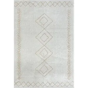 212 MAIN 8x10 ft. Cream Machine-Woven Neutral Tones Rectangular Area Rug, Diamond Motif, for Living Room Indoor Decor, Rectangular Area Rugs