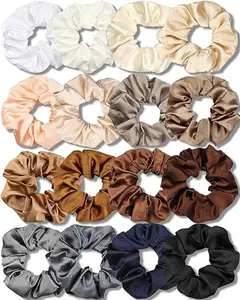 Satin Scrunchies for Women, Soft Than Silk for Hair, Fashion Ties and Bands for Thin | Thick Hair Styling, 16 Pack (Neutral Color)