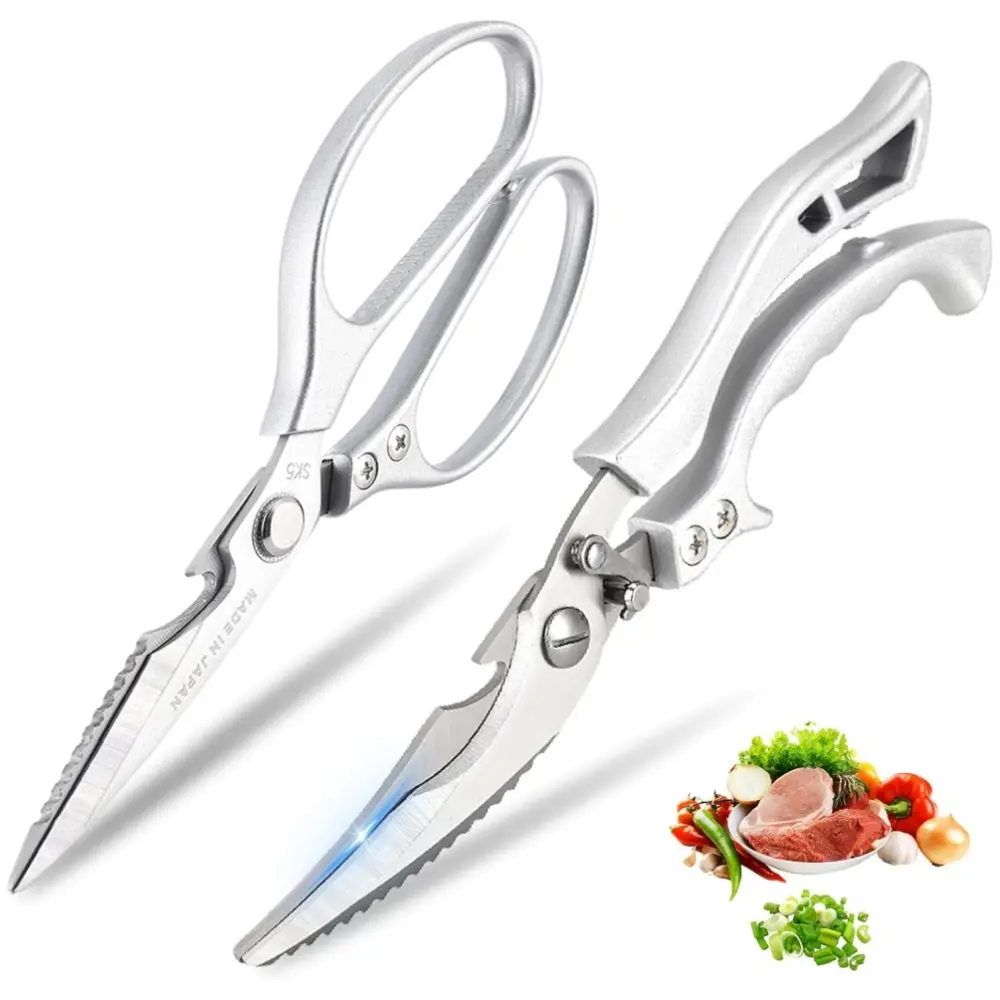 2-Pack Heavy Duty Stainless Steel Kitchen Scissors - Corrosion-Resistant, Ultra Sharp, Spring-Loaded, All Purpose with Aviation Aluminum High-Quality Anti-Slip Ergonomic Handles for Chicken Cutting, Offering Precision and Ease, Significant Savings