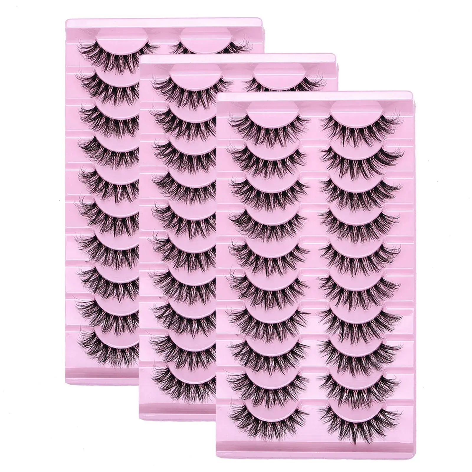 30Pairs/50Pairs Fluffy Natural D Curl Eye Lashes Fluffy Volume Eyelashes with Clear Band Soft Reusable Volumized False Eyelashes for Home Daily Wear Makeup Cosmetic