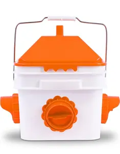 10 Pounds Chicken Feeder with 4 Ports, Rainproof Poultry Feeder for Up to 10 Adult Chickens or 15 Chicks(Orange