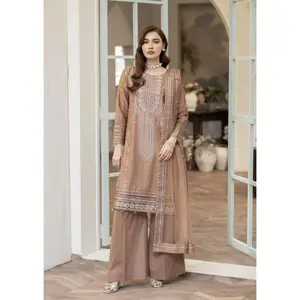 Embroidered Jacquard Cotton Suit with Net Dupatta and Plazzo Reet by Mona RBY1