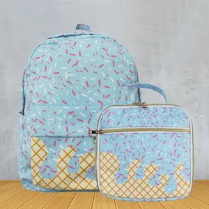Unisex Kids' Ice Cream Drip Print School Backpack - Waterproof, Adjustable Straps, Funny Bag, Back-to-School Book Bag with Included Lunch Box, School Backpacks