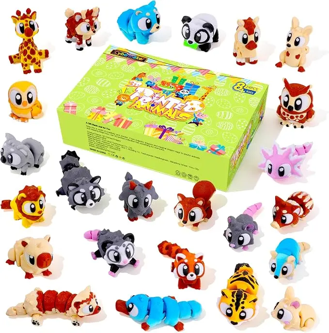 3D Printed Lightweight Forest Animal Articulated Fidget Sensory Cute Figures, Unisex Kids Toys with Storage Plastic Eggs, Boxed Animal Figurines for 8+ Years, Mini Useful Gifts (Shelf-Compatible)