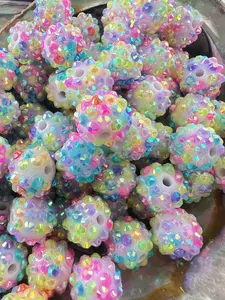 R131- (10PCS) 13mm MultiColor Rainbow AB Coated Resin Rhinestone Beads for DIY