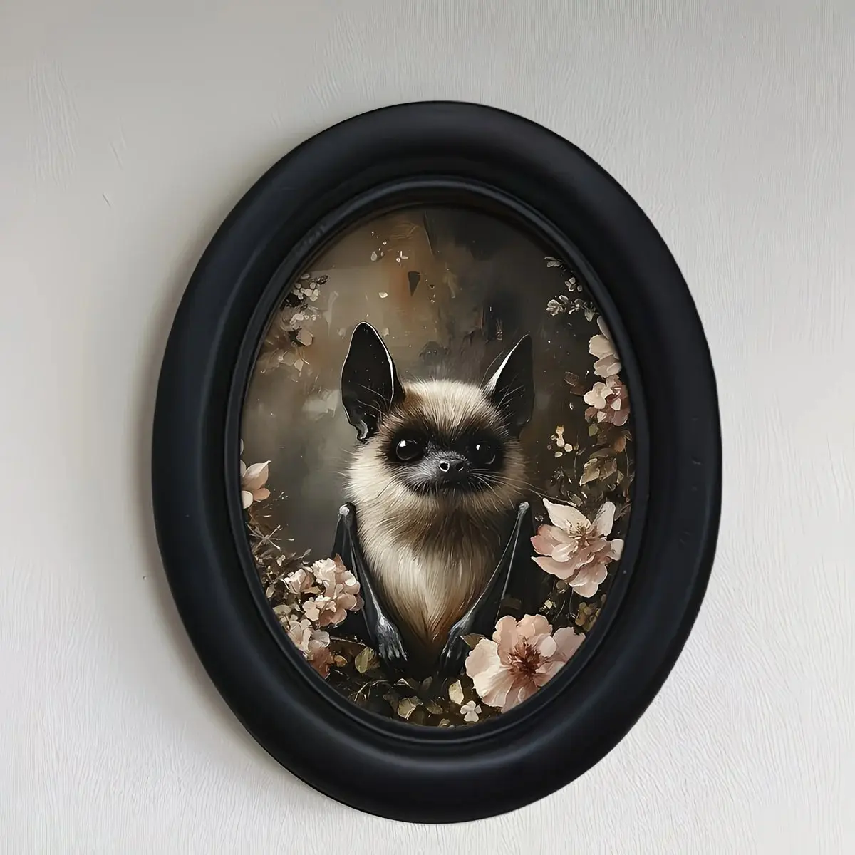 Cute Bat Hiding in Flowers Gothic Decorative Wooden Oval Picture Frame (4.16x5.25), Photo Frames, Handmade Photo Transfer, Home Decor Accessory, Photo Decorations, Wall Mounted Decor, Perfect for Home and Office Wall Decor