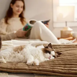 Ultra-Soft Plush Cat Mat, Non-Slip Washable Pet Bed for All Seasons, Cozy Fluffy Kennel Pad for Cats & Small Dogs, Indoor/Outdoor Noiseless Sleeping Mat, Scratch Proof Furniture Protector