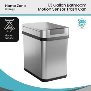 Home Zone Living 2 Gallon Slim Sensor Trash Can with Motion Sensor Lid and Touch Controls, Rectangular Stainless Steel, Silver