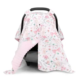 Baby Car Seat Cover, Soft Minky Warm Winter Car Seat Canopy  Infants & Toddlers, Opening with Adjustable Strap, Breathable Nursing Cover & Stroller Blanket, Pink Flowers (s Most Car Seats)