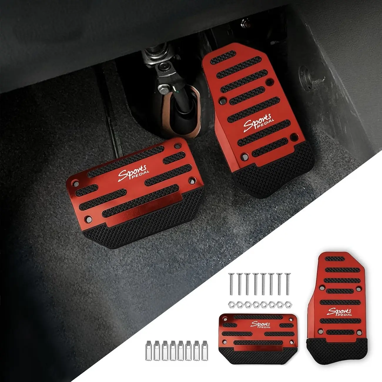 2-Pack Anti-Slip Car Pedals, Alloy Brake, Accelerator, Clutch Pedal Set, Suitable for Cars, Suvs, Atvs, Durable Rubber Foot Pads, Automotive Car Accessories