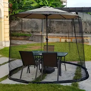 Patio Umbrella Mosquito Net with Zipper - Outdoor Mosquito Screen Netting for Patio Umbrella, Polyester Mesh Bug Screen, Easy Install Protective Cover for Porch Garden Sunroom (Poles Not Included)