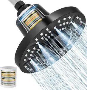 Filtered Shower Head with 20-Stage KDF55 & Ceramic Beads Filters for Hard Water High Pressure 7-Inch Black Easy-Replace Cartridge Removes Chlorine & Heavy Metals