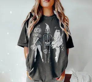 Halloween Spooky Girl Squad Tshirt, Skeleton Ghost Pumpkin Tee, Witchy Fall Shirt, Retro Trendy Halloween Graphic Tee