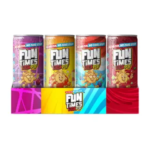Fun Times Soda Pop Mixed Favors 12 Pack 12 FL OZ All-Natural Sparkling Soda No Artificial Colors Beverage Cherry-Lime Retro Grape Berry Blue Razz Creamy Orange-Vanilla