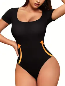 Women's Solid Square Neck Shapewear Bodysuit, Curve Hugging Compression, Tummy Control Butt Lifter, Ladies Shapewear Clothes for All Seasons
