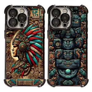 Mayan Aztec Calendar Statue Artistic Phone Cases For iPhone 17 Promax Pro Air 16 Plus 15 14 13 12 11 Black TPU Transparent Shockproof Protective Cover Gift