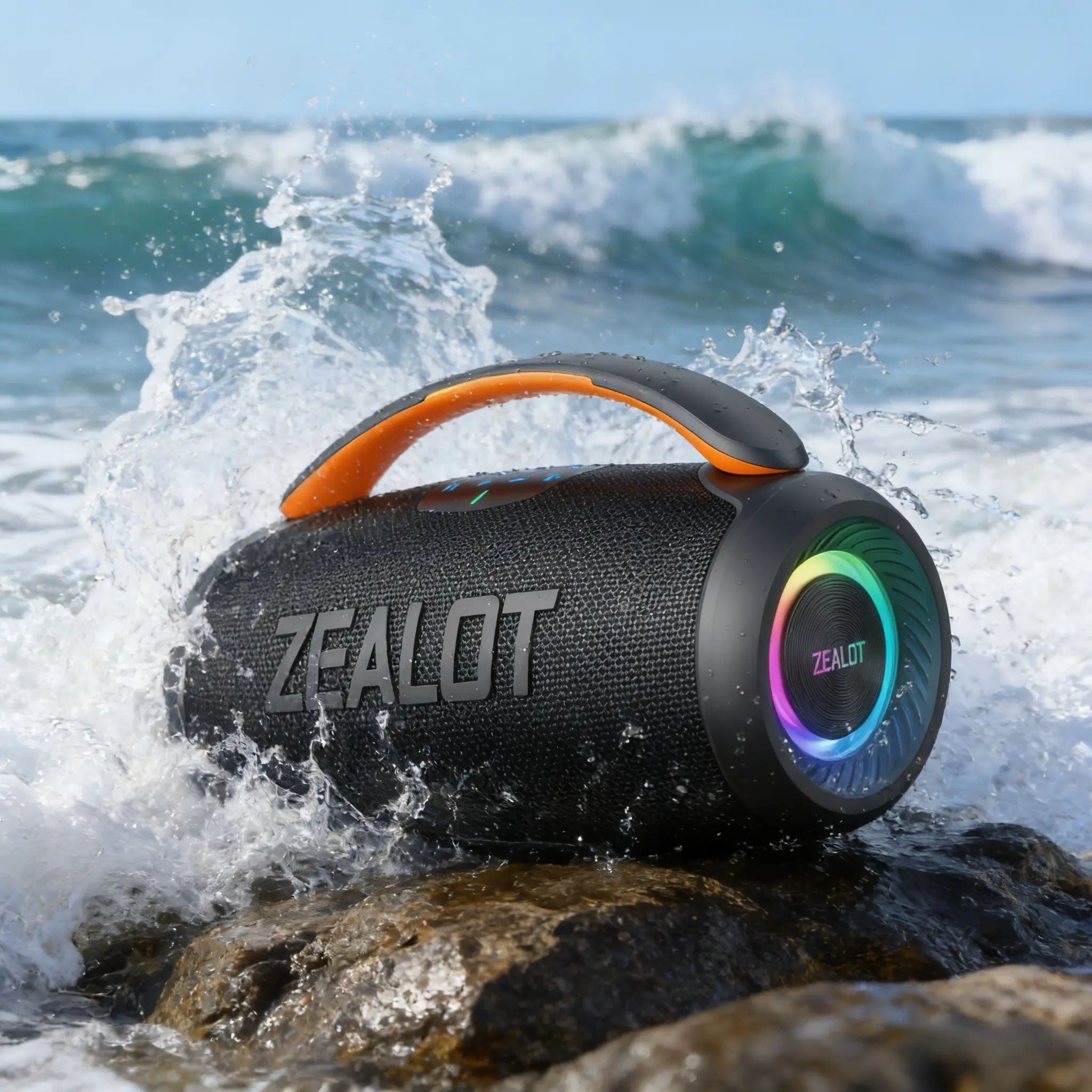 ZEALOT Outdoor Portable Bluetooth Speaker, 60W Subwoofer HIFI Stereo, IPX6 Waterproof, RGB Rhythm Lights, 6000mAh Long Playtime, BT5.3/EQ/Wireless Tandem, For Home/Gym/Pool/Yoga, Portable Audio Speaker