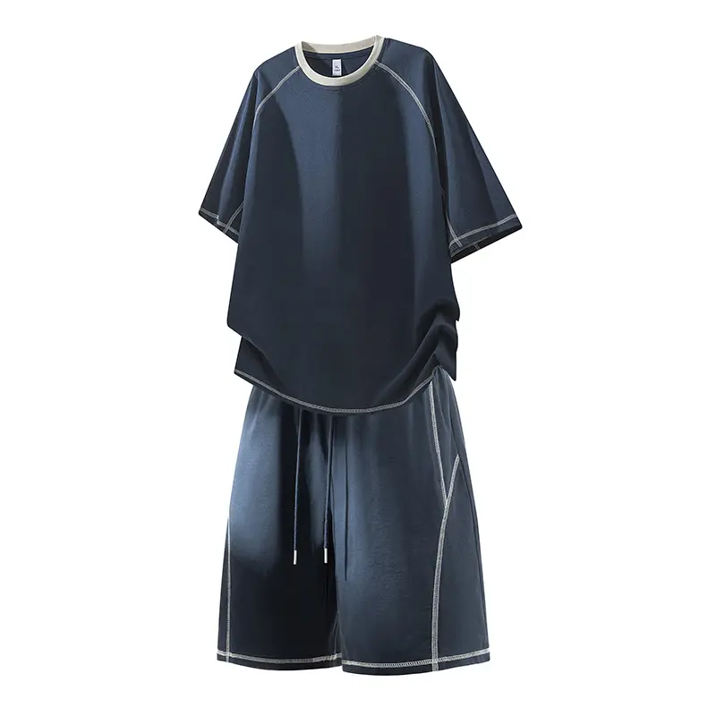 Men’s Summer New Ice Silk Two-Piece Set — Loose Short-Sleeve T-Shirt + Shorts, Contrast Color Design, Breathable, Versatile Trendy Casual Sportswear #Summervibes