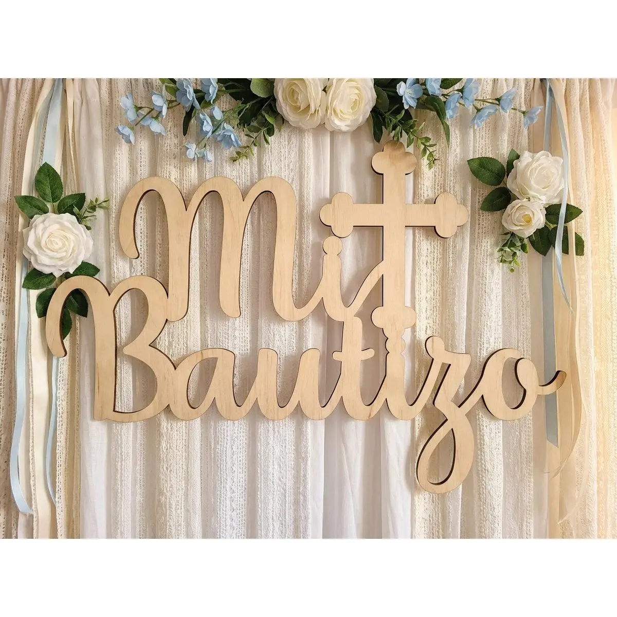 Mi Bautizo With a Cross Stacked  Wood Sign