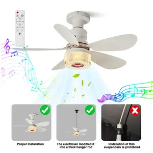 Bluetooth-compatible Speaker Ceiling Fan Light, E27 Socket, RGB Adjustable Timer, Home Office Bedroom Kitchen, Modern Smart Fan