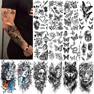 14 Sheets Large Half Arm Sleeve Temporary Tattoos For Men Women Forearm,  Fake Tattoo Stickers Adults, Black Realistic Tattoo