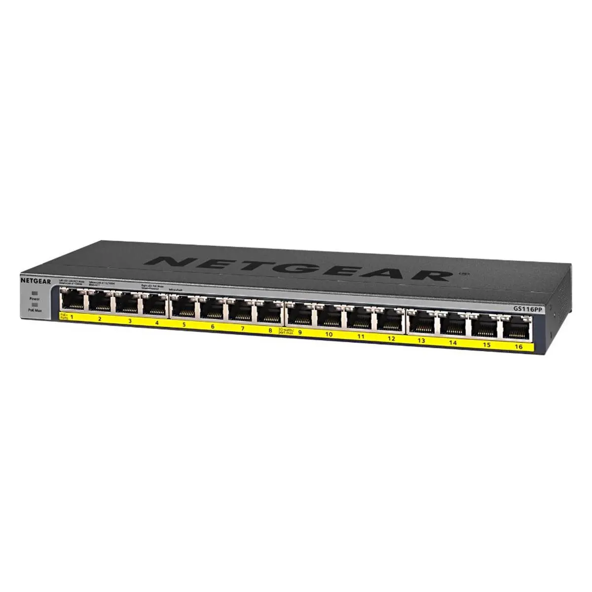 Netgear GS116PP-100NAS Unmanaged Network Switch - 16 Gigabit Ethernet Ports, PoE+, 183W, External PSU, Fanless Quiet Operation, Plug-and-Play Future-Proof Solution, 2.88 lbs, for Home & Business Use