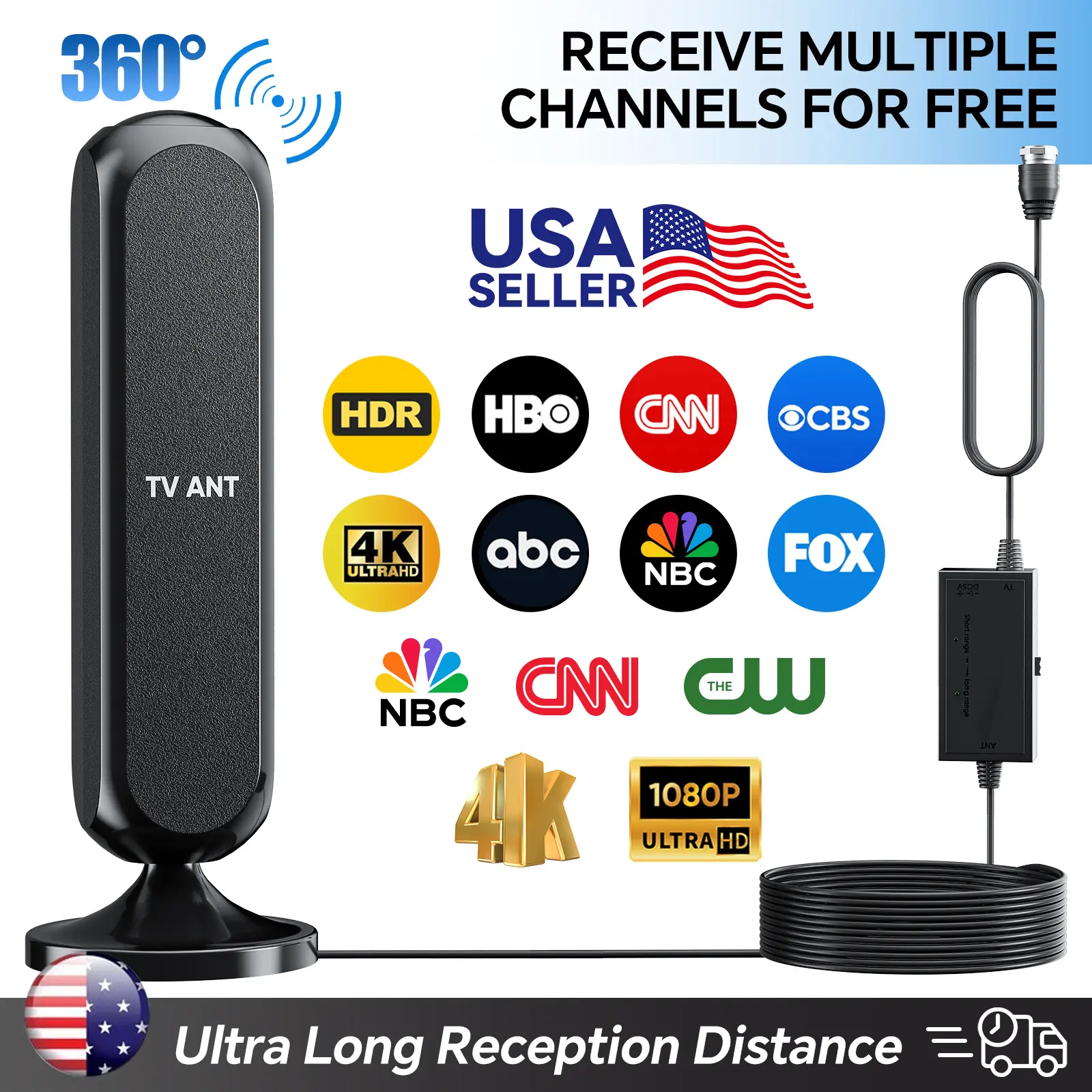 HIDB TV Antenna Digital for Smart TV HD Antena Indoor 4K 360° Signal Amplified indoor TV Antenna for Easy Long Range Reception Installation No Monthly Bill Ultra Long Reception Distance TV Antenna For Local Channels ,Deals For You Days，summerwins