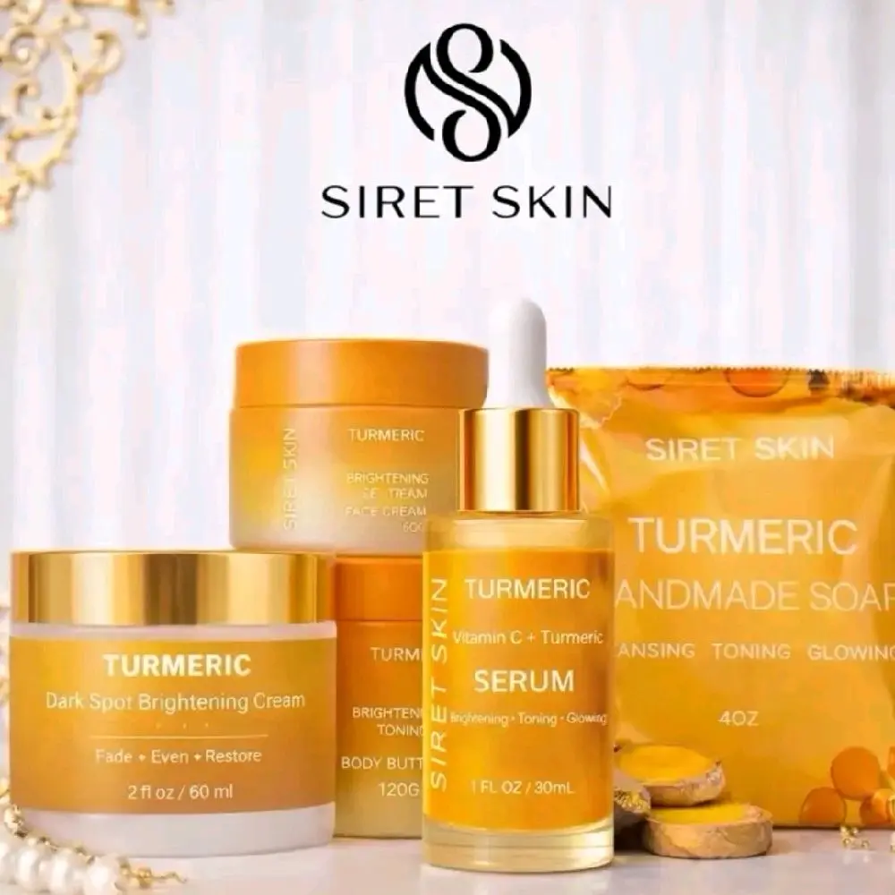 Siret Skin Turmeric Collection - Dark Spot Brightening Cream, Body Butter, Serum & Handmade Soap for Glowing Skin