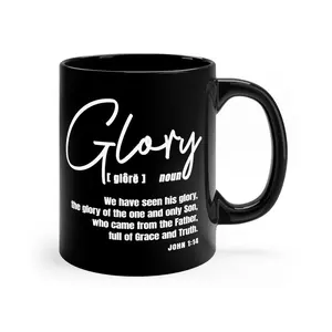 “Glory” Black Ceramic Mug 11oz – Christian Inspirational Coffee Cup, Faith-Based Gift, Scripture Style Drinkware