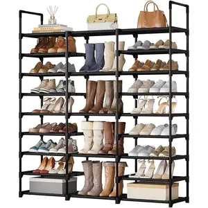 Shoe Rack Organizer Holds 50-55 Pairs Tall Shelf for Shoes Closet Black 9-Tier Non-Woven Dustproof